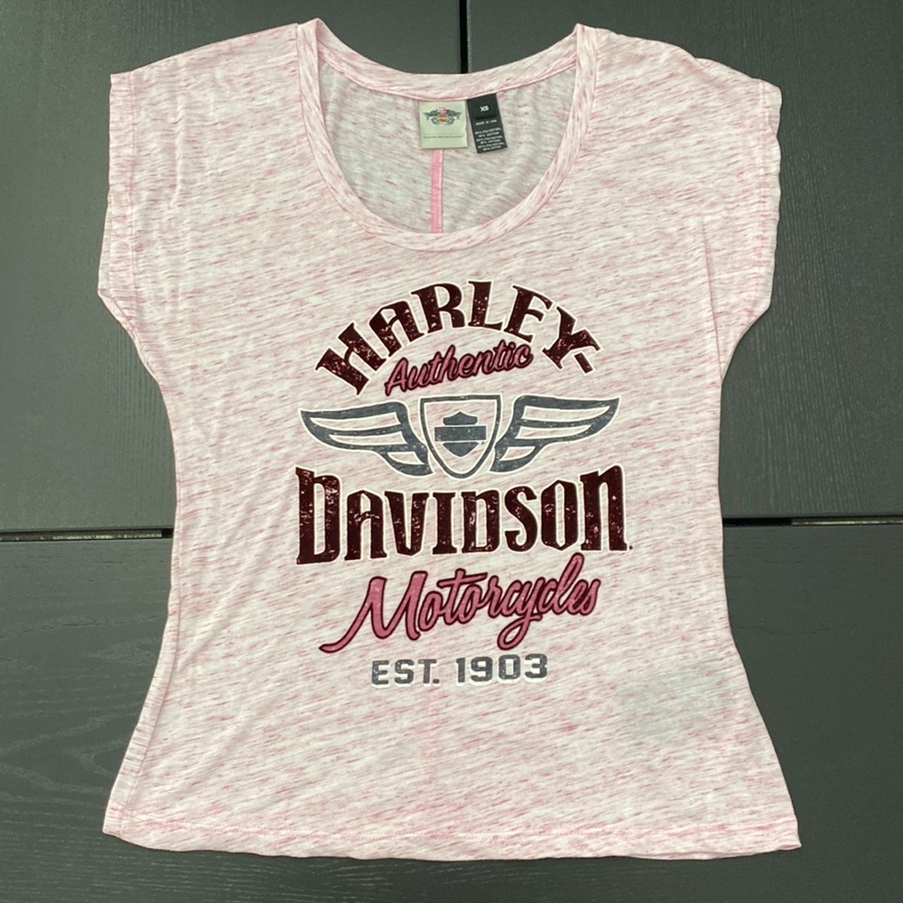 Harley-Davidson Velvet Design Pink Burnout Top - XS
